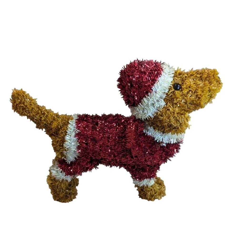 Festive Tinsel Dog With Santa Outfit‎ Christmas Decoration